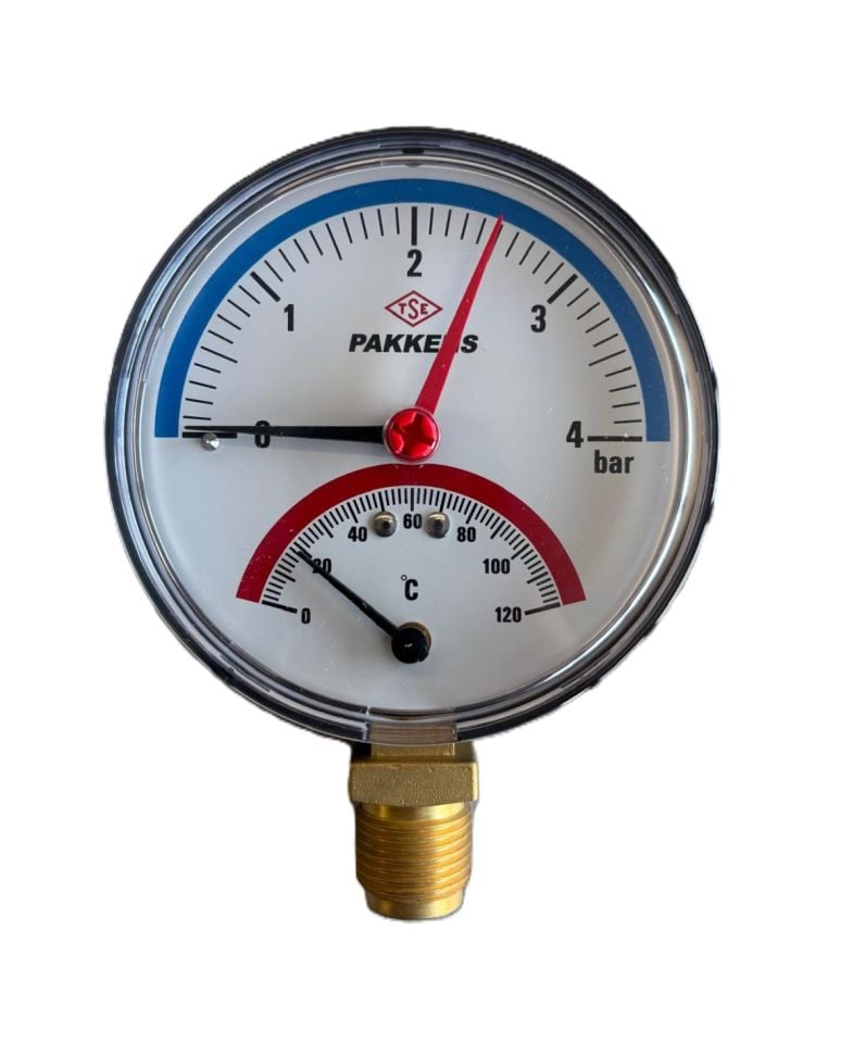 Pakkens Alt Bağlantılı Kombine Ölçer (Termomanometre) Ø100 mm 4 Bar/0-120°C 1/2''