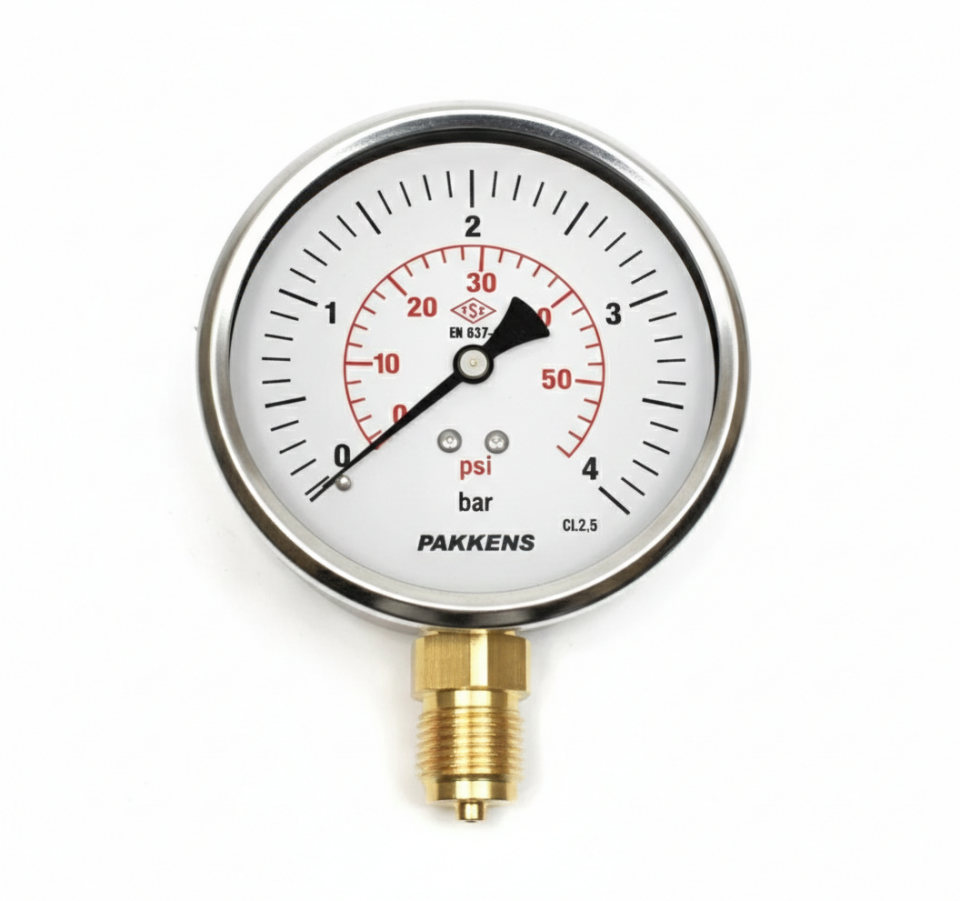 PAKKENS Alt Bağlantılı Manometre Ø100 mm 4 Bar 1/2''