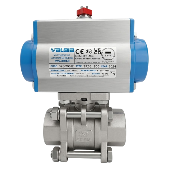 AYVAZ Aktüatörlü 3 Parçalı Paslanmaz Küresel Vana PN63 1 1/4''