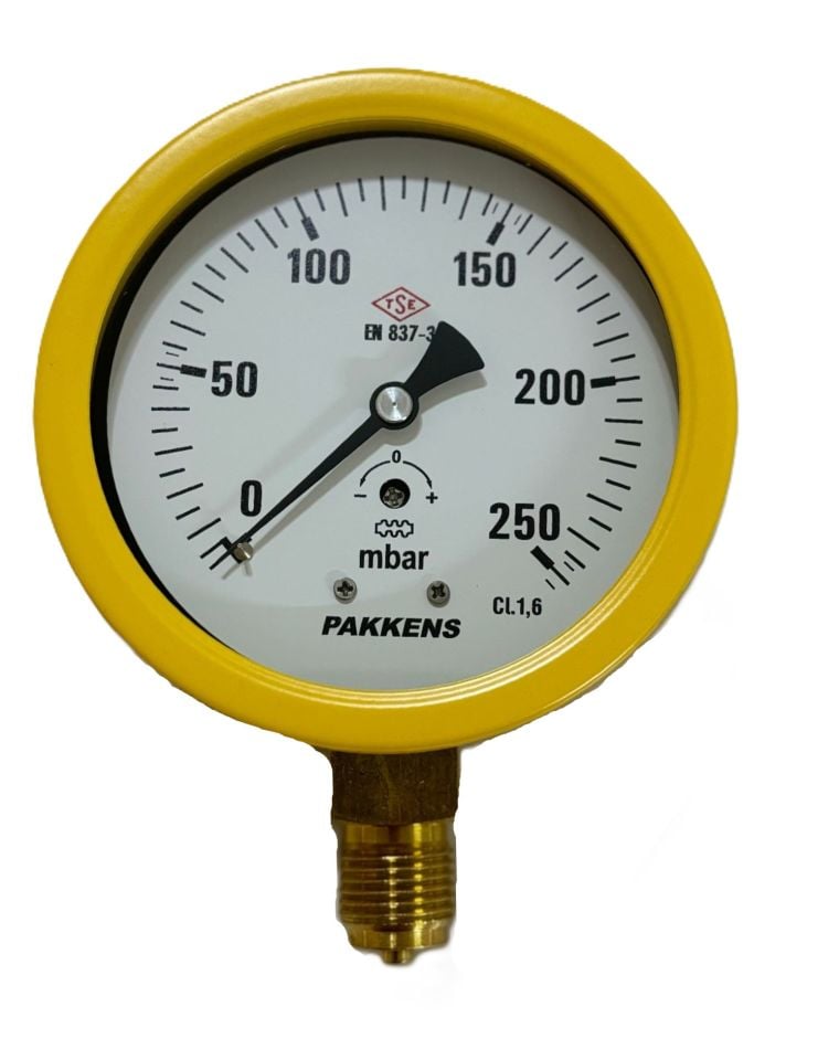 PAKKENS Alt Bağlantılı Kapsül Diyaframlı Manometre Ø100 mm 250 mBar 1/2