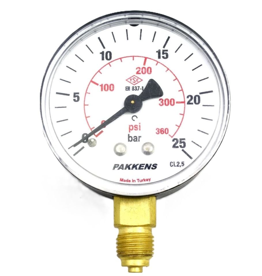 PAKKENS Manometre Ø100 mm 25 Bar Alt Bağlantılı 1/2''