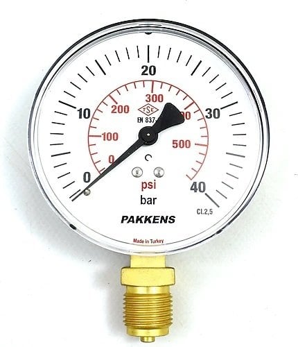 Манометър Pakkens за долен монтаж Ø100 mm 40 Bar 1/2''