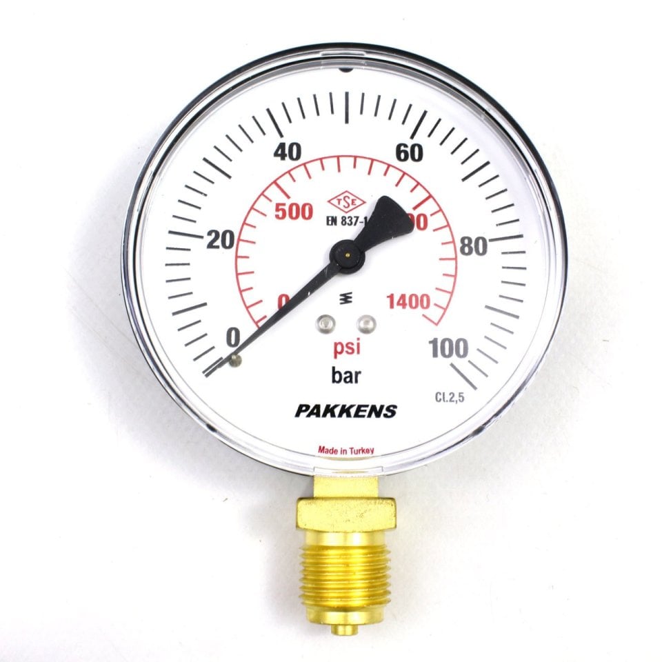 PAKKENS Bottom Connection Manometer Ø100 mm 0-100 Bar 1/2'' BSP