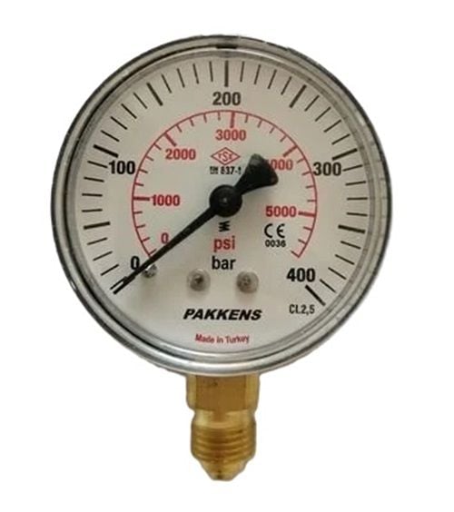 PAKKENS Alt Bağlantılı Kuru Tip Manometre Ø100 mm 400 Bar 1/2''