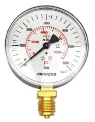 Pakkens Alt Bağlantılı Manometre Ø100 mm 600 Bar 1/2''