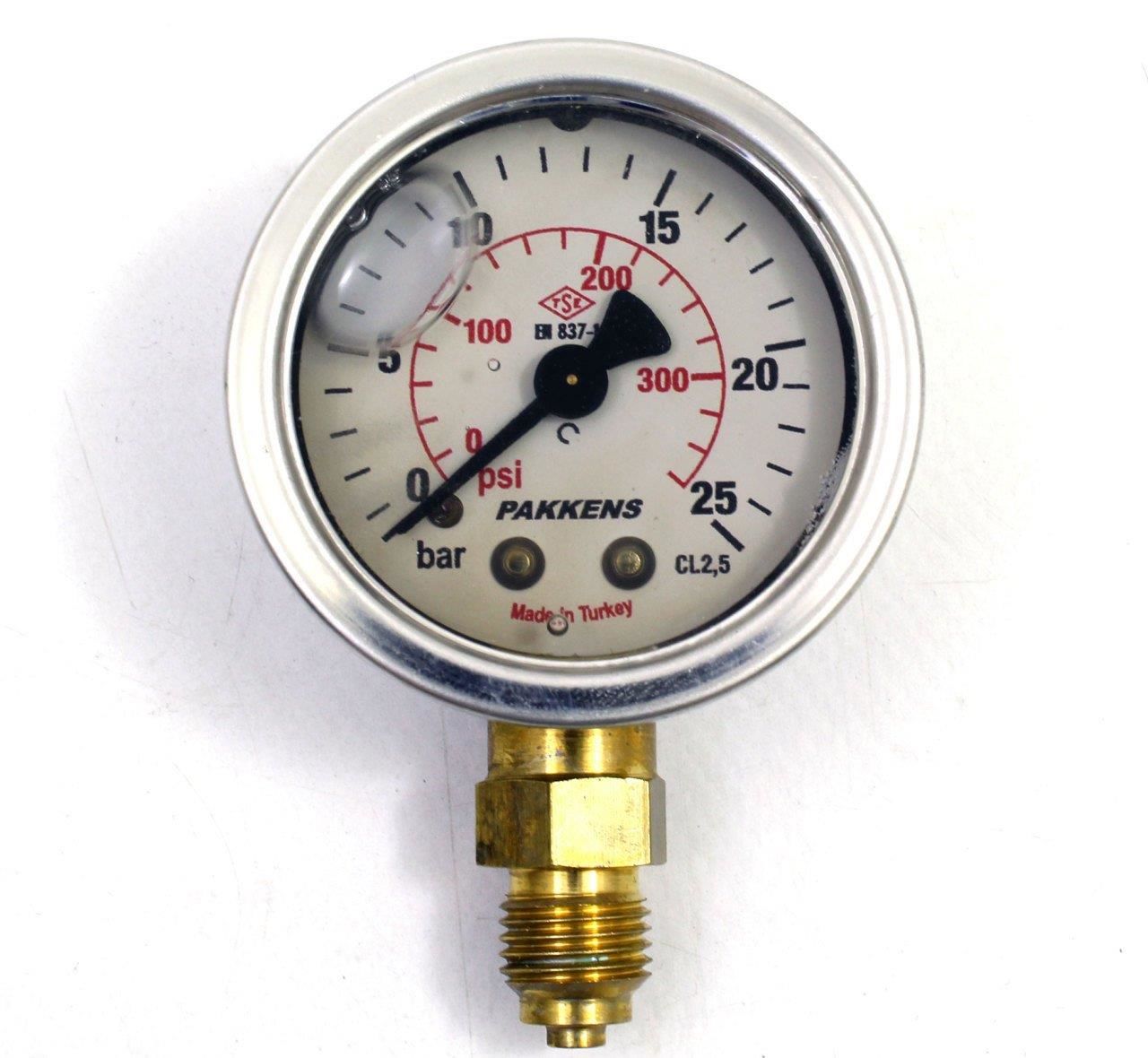 PAKKENS Alt Bağlantılı Gliserinli Manometre Ø63 mm 0-25 Bar 1/4''