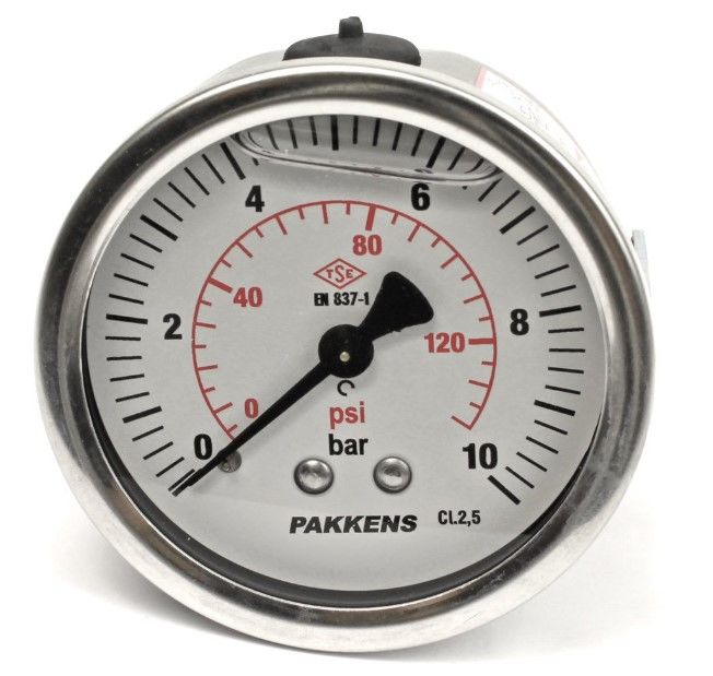 PAKKENS Arka Bağlantılı Gliserinli Manometre Ø50mm 10 Bar