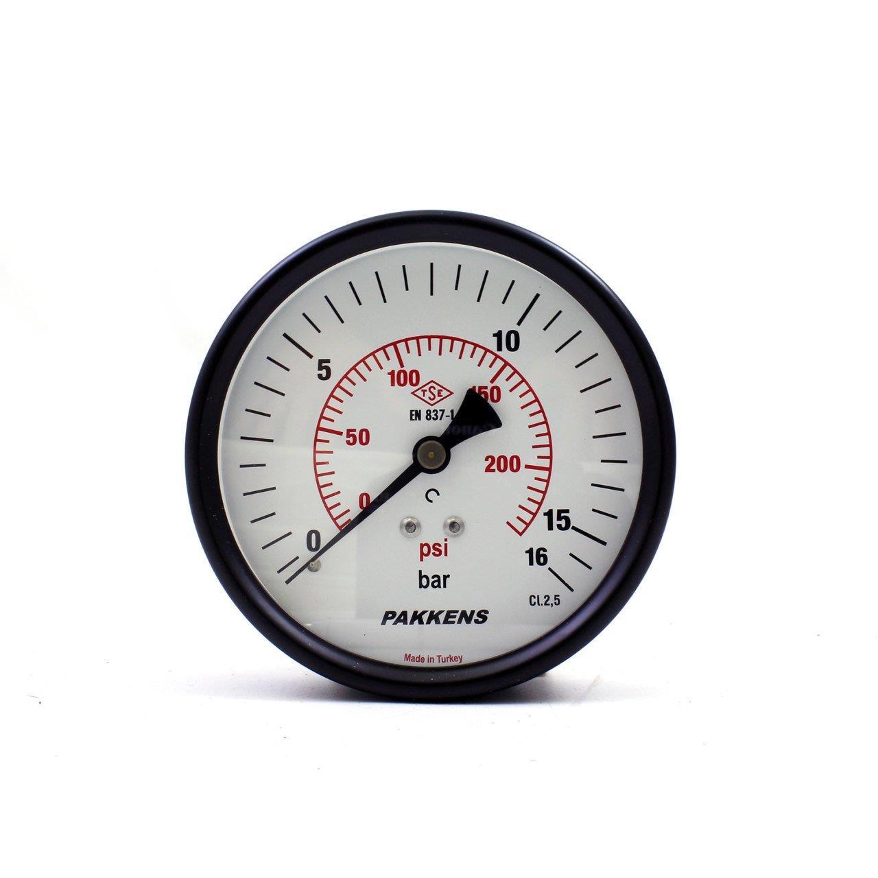 PAKKENS Arka Bağlantılı Manometre Ø100 mm 16 Bar 1/4''
