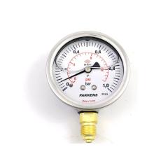 PAKKENS Alt Bağlantılı Gliserinli Manometre Ø100 mm 1 Bar 1/2''