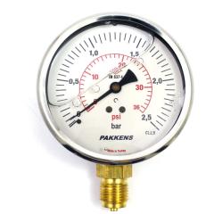 PAKKENS Alt Bağlantılı Gliserinli Manometre Ø100 mm 2,5 Bar 1/2''