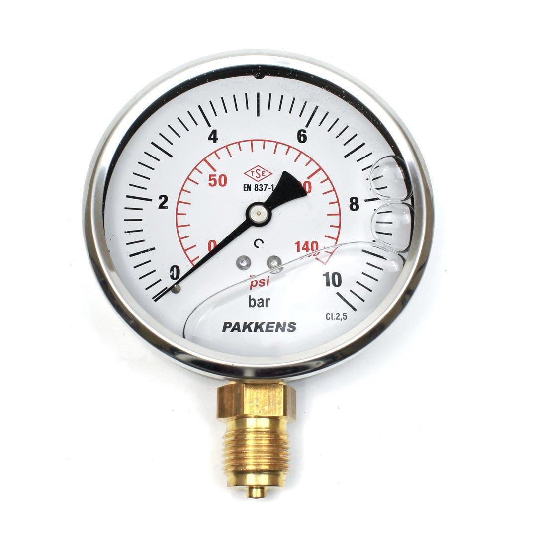 Pakkens Alt Bağlantılı Gliserinli Manometre Ø100 mm 10 Bar 1/2''