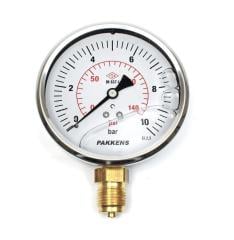 Pakkens Alt Bağlantılı Gliserinli Manometre Ø100 mm 10 Bar 1/2''