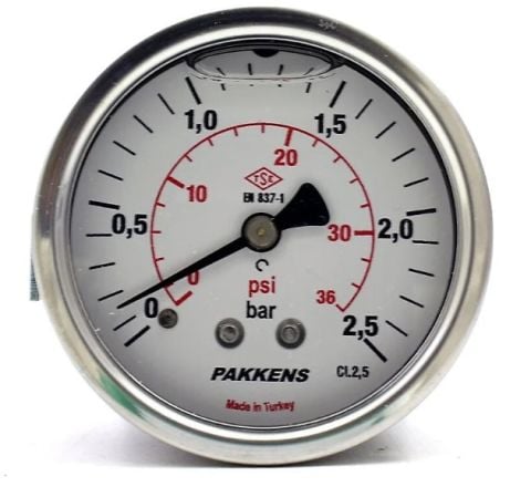 PAKKENS Манометър с глицерин, задно свързване Ø50 mm 2,5 Bar 1/4