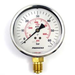 PAKKENS Glycerine-Filled Manometer Bottom Connection Ø100 mm 60 Bar 1/2