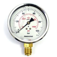 Pakkens Alt Bağlantılı Gliserinli Manometre Ø100 mm 100 Bar 1/2''