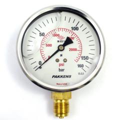 PAKKENS Bottom Connection Glycerin Filled Pressure Gauge Ø100 mm 160 Bar 1/2
