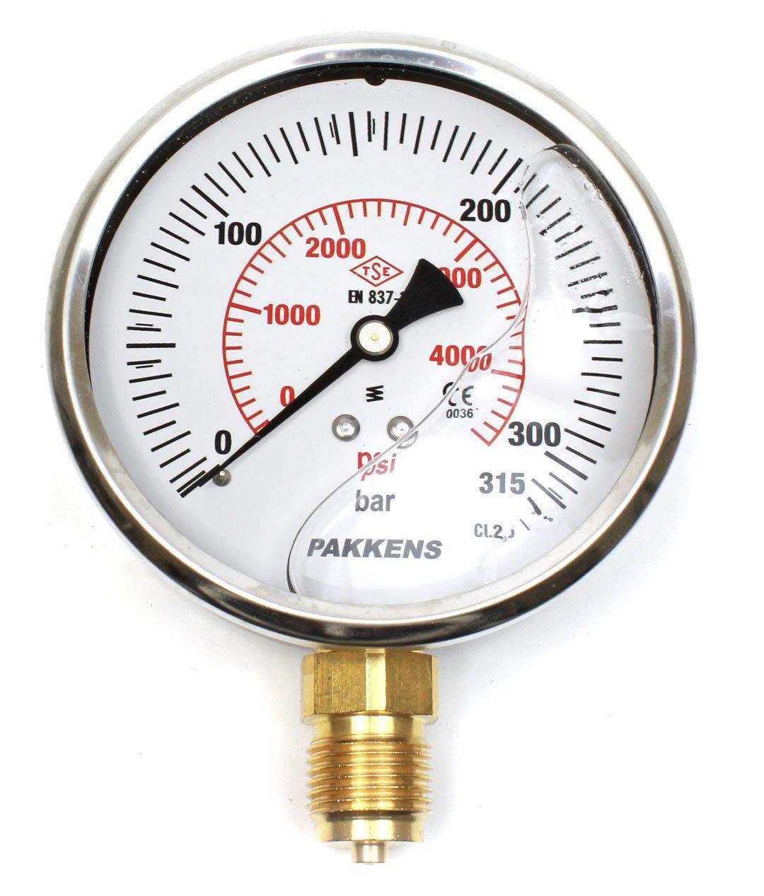 PAKKENS Alt Bağlantılı Gliserinli Manometre Ø100 mm 315 Bar 1/2''