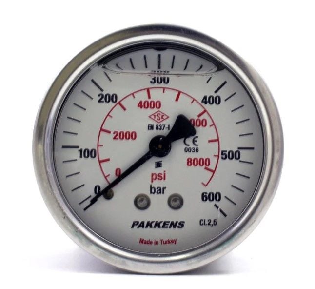 Pakkens Arka Bağlantılı Pano Tipi Gliserinli Manometre Ø100 mm 600 Bar 1/2''