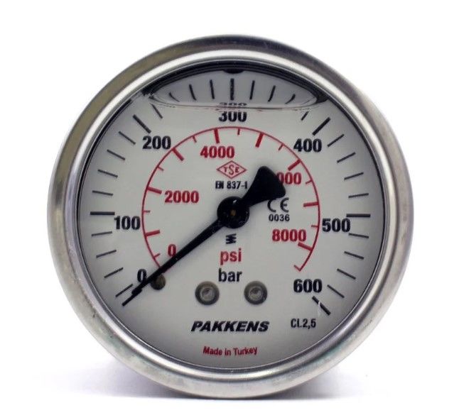PAKKENS Arka Bağlantılı Gliserinli Manometre 100 mm 600 Bar 1/2''