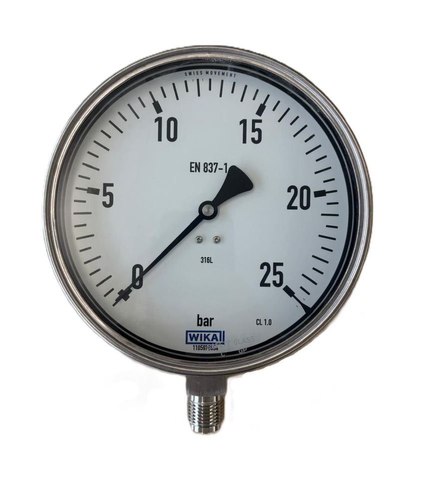 WIKA 232.50.160 Bottom Connection Pressure Gauge Ø160mm 25 Bar CL 1.0