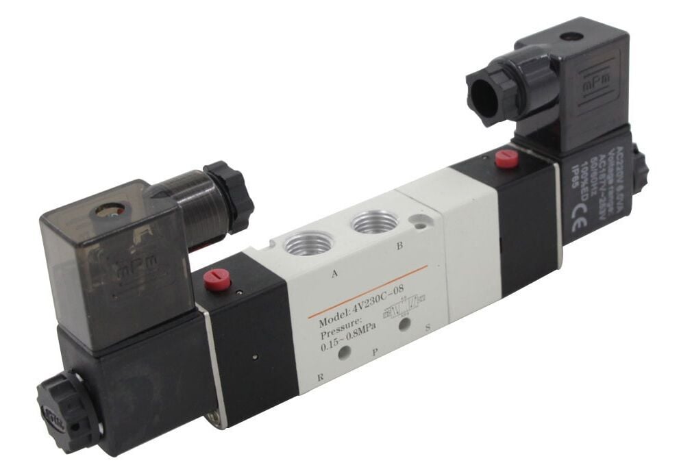 MAXTOR 4V230C-08 Пневматичен вентил с двойна намотка, затворен център, 1/4'' 5/3 24VDC
