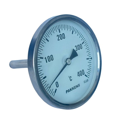 PAKKENS Back Mount Bimetallic Thermometer Ø63mm 400°C 10cm CL 2.0