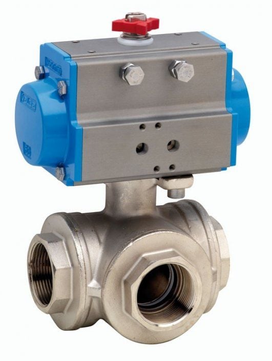 Valbia 8P00830007 3 Way Pirinç Ball Valve with Pneumatic Actuator 'L' Port 1 1/4''