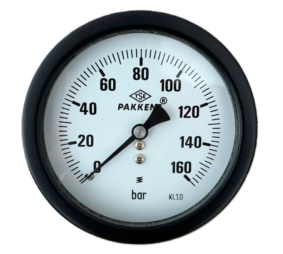 Pakkens Rear Connection Panel Type Dry Manometer Ø100 mm 160 Bar CL 1.0