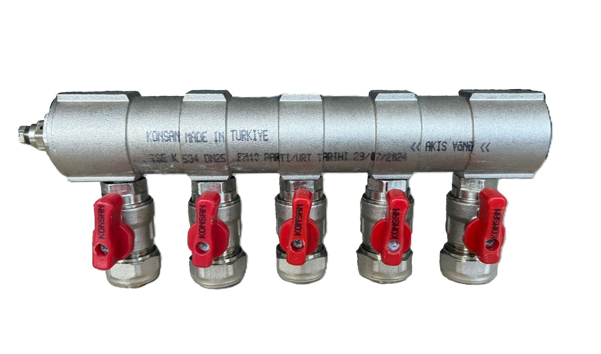 KONSAN 1'' Mini Vanalı Kollektör 5 Çıkışlı Kırmızı