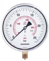PAKKENS Bottom Connection Glycerin Filled Pressure Gauge R1/2'' 25 Bar 160 mm CL1.6