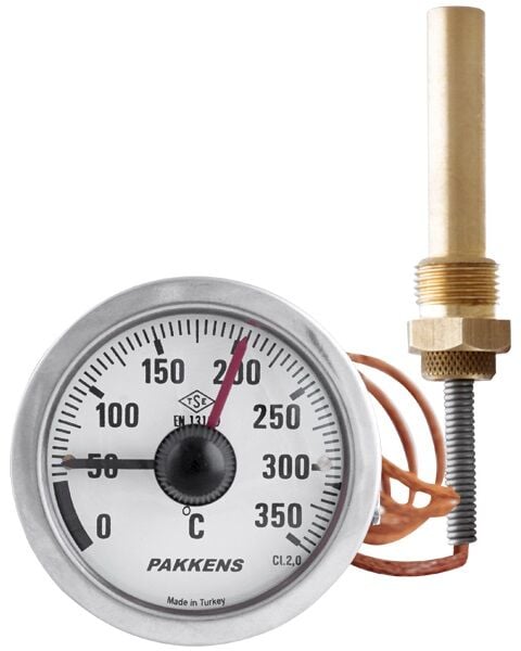 PAKKENS Arka Bağlantı Gazlı Kontaklı Termometre NC/NO Ø60mm 250°C 2Mt CL 2,0