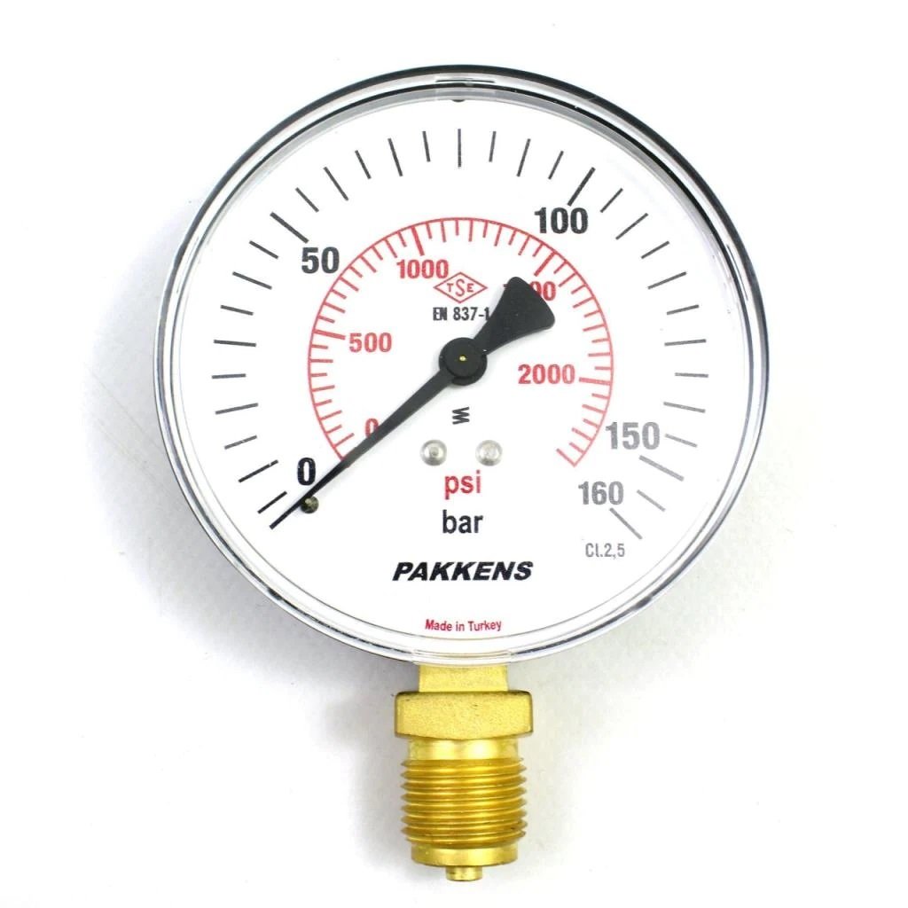 Pakkens Alt Bağlantılı Kuru Tip Manometre 160 Bar 160 mm CL 1,0