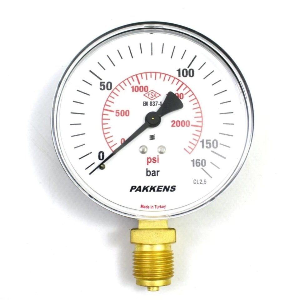PAKKENS Сух манометър с долно присъединяване 160 Bar 160 mm CL 1,0
