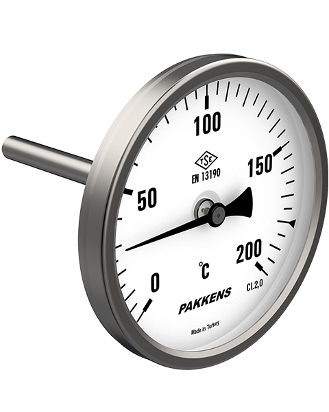 Pakkens Arka Bağlantılı Bi-Metal Termometre Ø100mm 500°C 1/2'' 10cm CL 2,0
