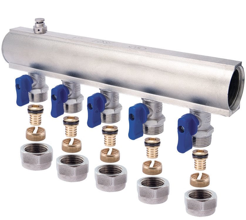 TDS 1'' Mini Vanalı Kollektör PE-XB 5 Ağızlı - Ø17mm x 2mm Mavi