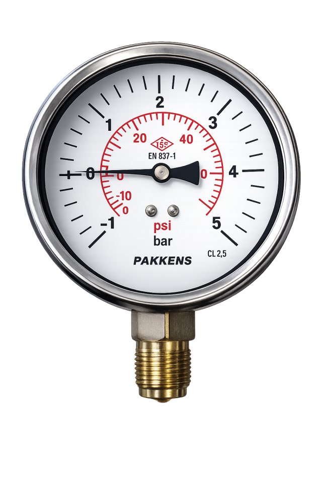 Pakkens Alt Bağlantılı Gliserinli Tip Manovakummetre Ø63 mm -1/+5 Bar 1/4''