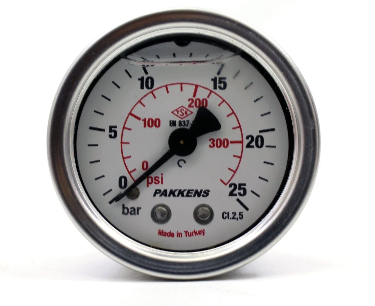 Pakkens Glycerin Filled Pressure Gauge Back Connection Ø63 0-25 Bar 1/4