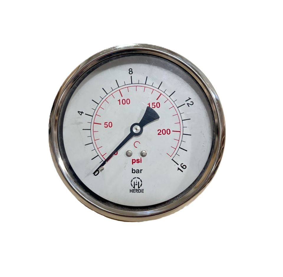 HERDE Gliserinli Manometre Ø100 mm 16 Bar Arka Bağlantılı