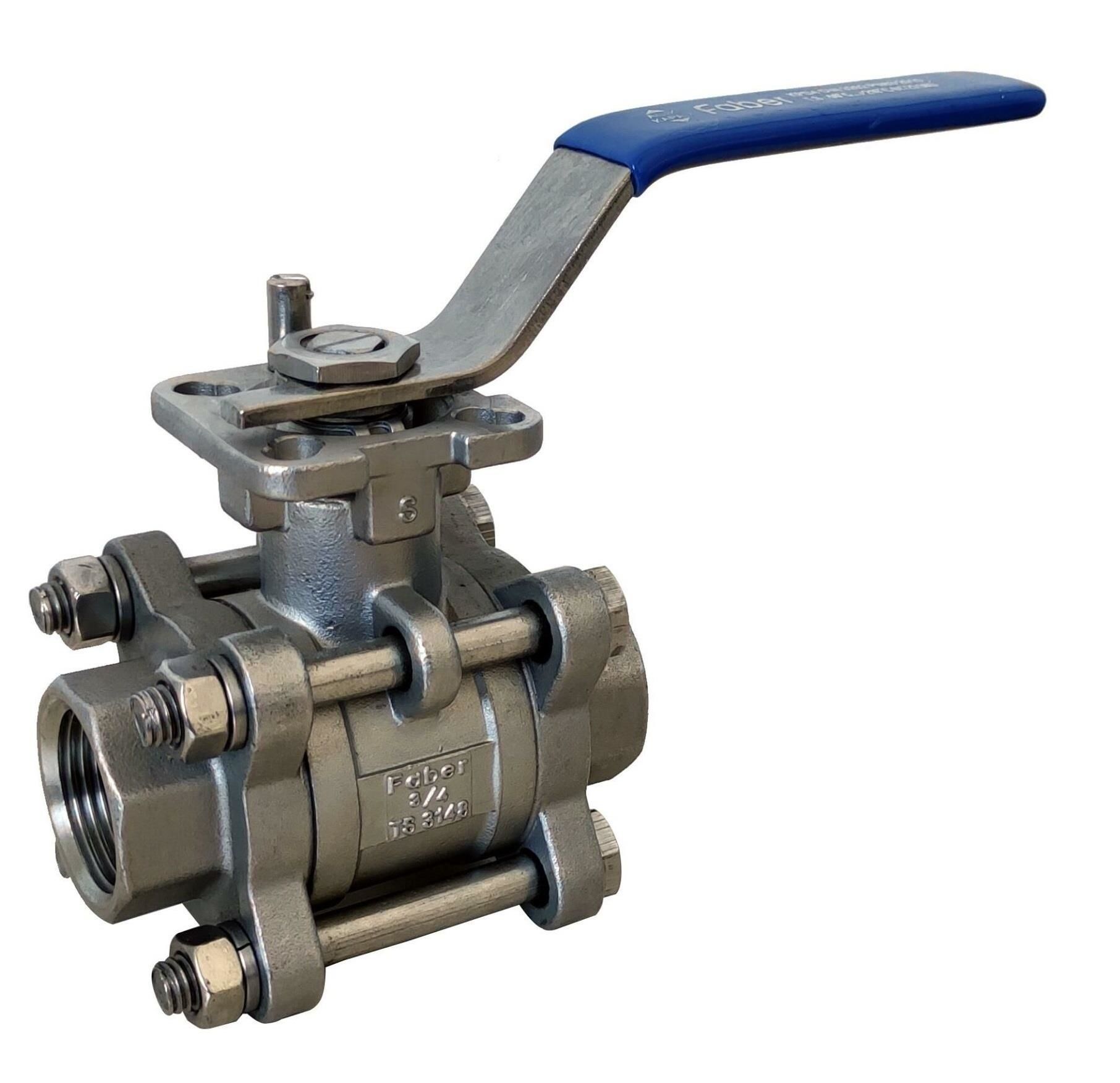 FABER Aktüatör Takılabilir Üç Parçalı Paslanmaz Çelik Küresel Vana 3/4'' PN63 - AISI 304