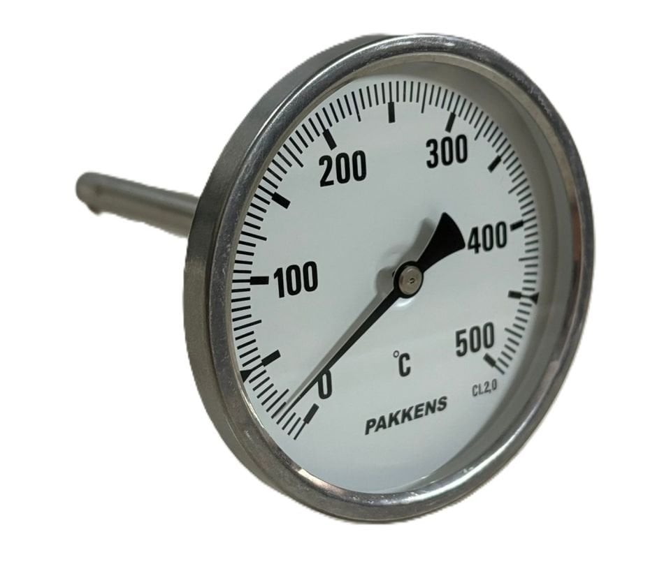 Pakkens Arka Bağlantılı Bi-Metal Termometre Ø100mm 500°C 1/2'' 15cm CL 2,0