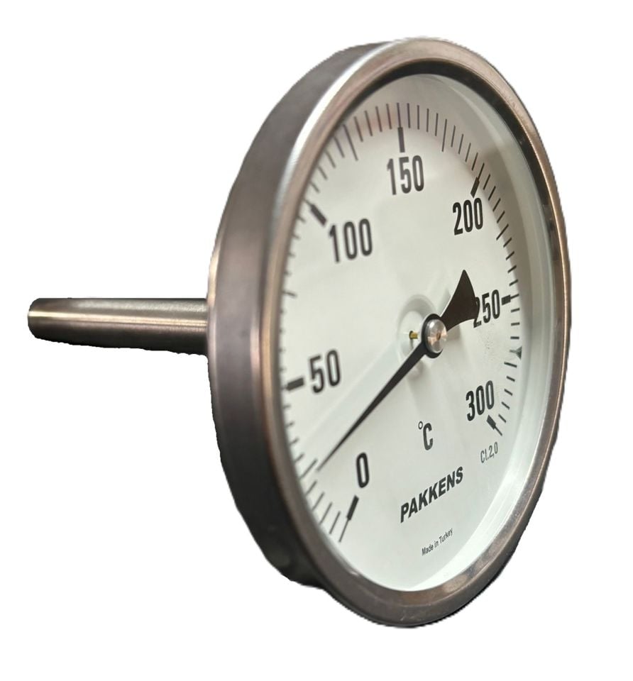 Pakkens Arka Bağlantılı Bi-Metal Termometre Ø100mm 300°C 30cm 1/2'' CL 2,0