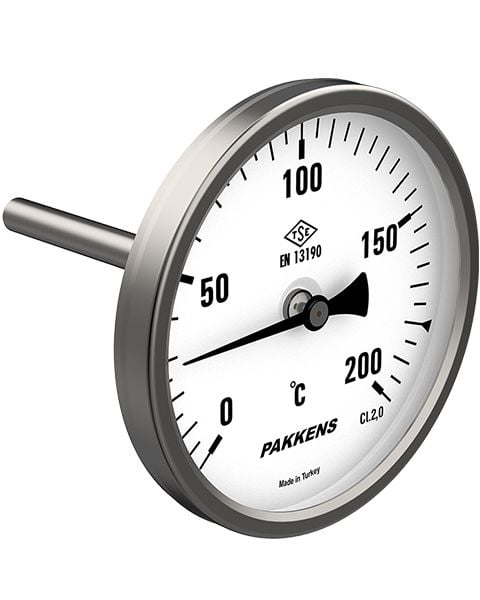 PAKKENS Arka Bağlantılı Bi-Metal Termometre Ø100mm 200°C