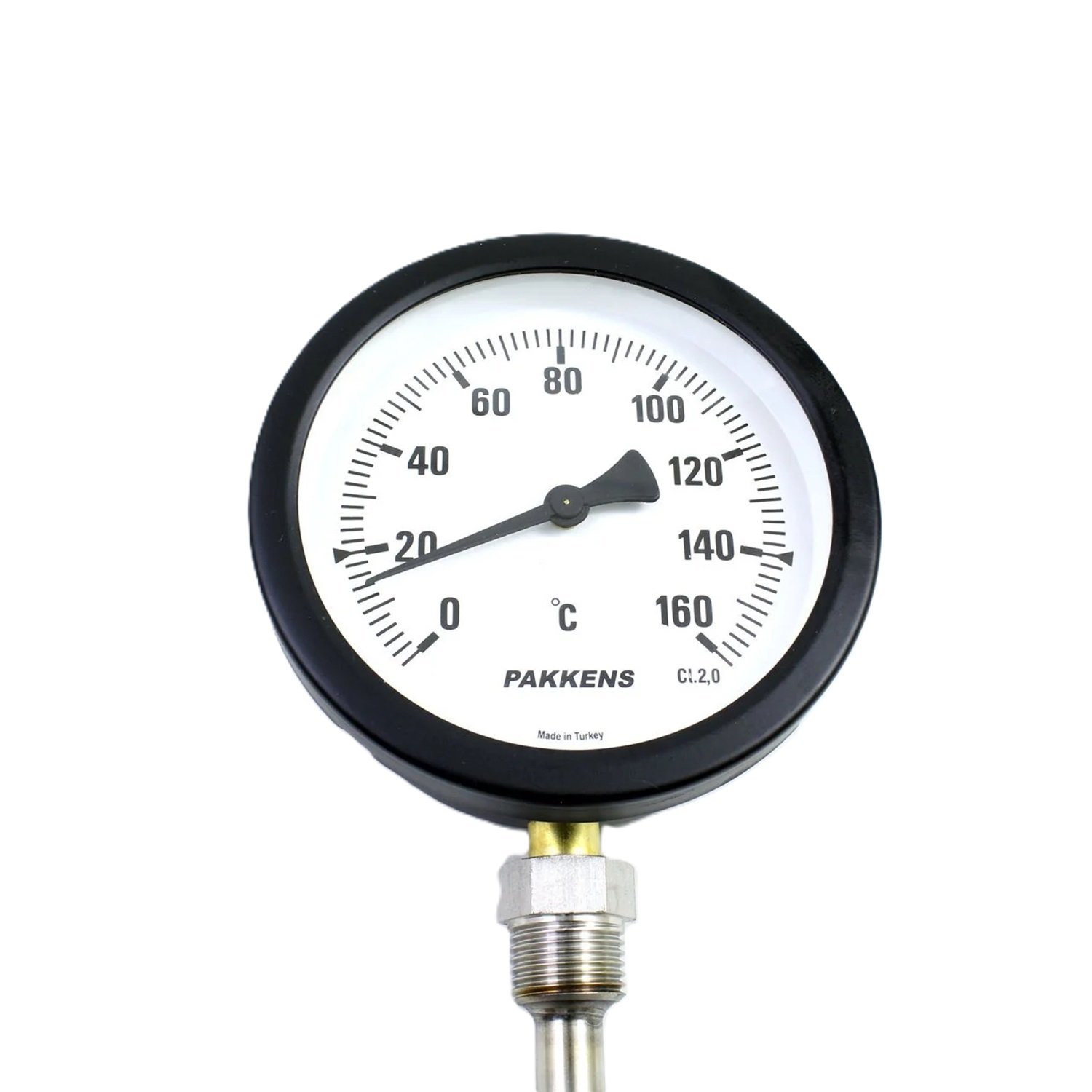 Pakkens Alt Bağlantılı Termometre Ø100mm 160°C 1/2'' 25cm CL 2,0